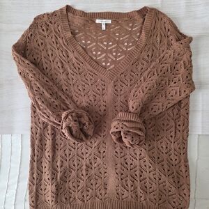 Maurices V-Neck Lace Knit Sweater - Tan